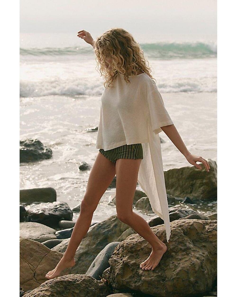 Free People Women's Natural Alina Cotton-Linen Top Sz XL Beachy Boho Feminine